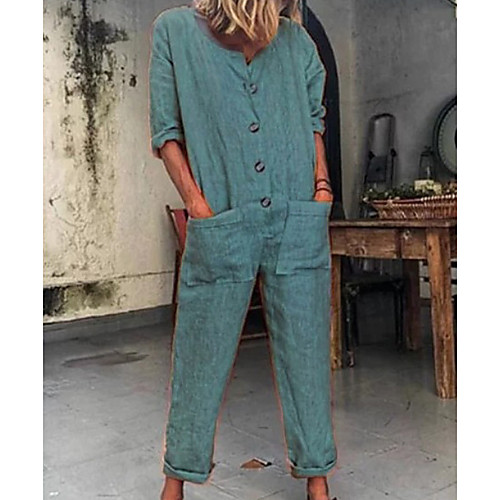 

Women's Vacation / Home Blue Red Yellow Jumpsuit Onesie, Solid Colored M L XL Cotton