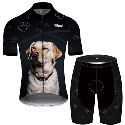 

21Grams Men's Short Sleeve Cycling Jersey with Shorts Spandex BlackWhite Dog Novelty Animal Bike UV Resistant Quick Dry Breathable Sports Dog Mountain Bike MTB Road Bike Cycling Clothing Apparel