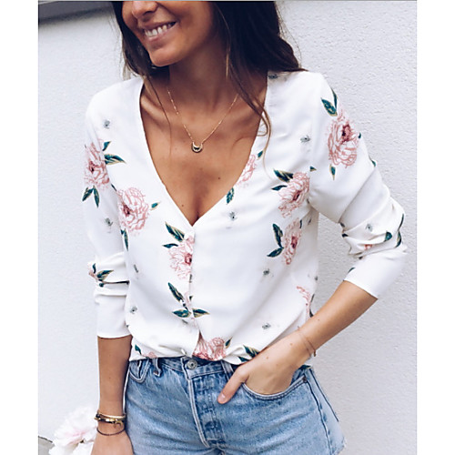 

Women's Geometric Shirt Daily V Neck White