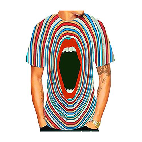 

Men's T shirt Striped 3D Visual Deception Plus Size Print Short Sleeve Daily Tops Streetwear Rainbow