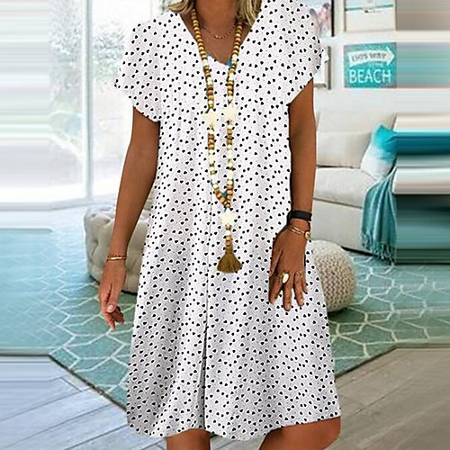 

Women's A-Line Dress Knee Length Dress - Short Sleeves Polka Dot V Neck Wine White Blue S M L XL XXL XXXL XXXXL XXXXXL