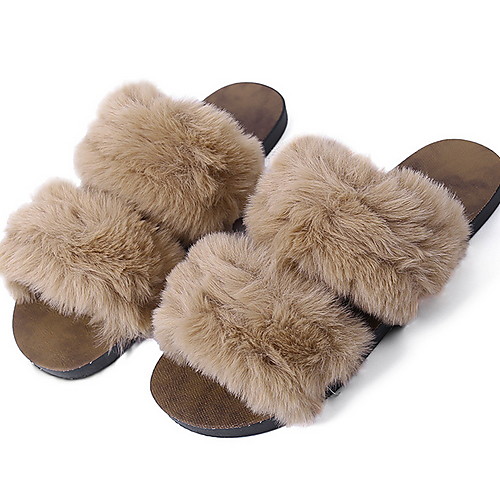 

Women's Slippers & Flip-Flops Fuzzy Slippers Spring & Summer Flat Heel Round Toe Daily Suede Camel / White / Black