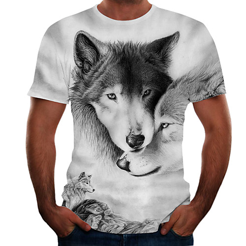 

Men's Plus Size Color Block 3D T-shirt Basic Going out Weekend Round Neck Gray / Short Sleeve / Animal