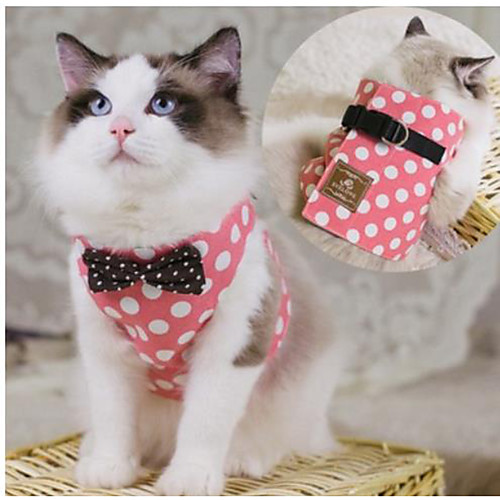 

Cat Harness Leash Adjustable Soft Safety Polka Dot Solid Colored Geometric Cotton Yellow Red Blue Pink Orange 2pcs