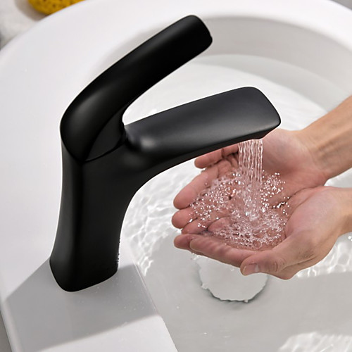 

Bathroom Sink Faucet - Black Single Handle One Hole Bath Sink Mixer Tap Hot and Cold Washroom Faucet Modern