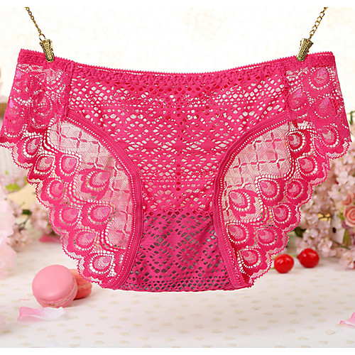 

Women's Lace / Cut Out / Flower Brief - Normal Mid Waist Blushing Pink Fuchsia Red One-Size