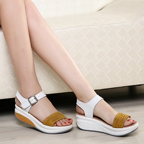

Women's Sandals Wedge Sandals Flat Sandals Summer Flat Heel Open Toe Daily PU White / Yellow / Blue