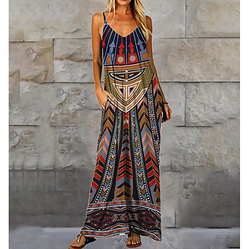 

Women's Shift Dress Knee Length Dress - Sleeveless Geometric Print Summer Casual Daily 2020 Navy Blue M L XL XXL XXXL