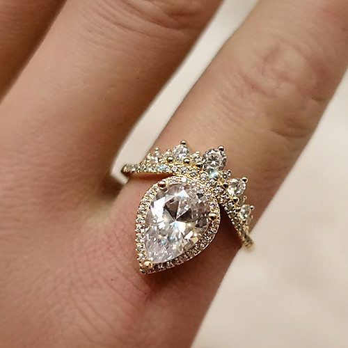 

Women's Ring Belle Ring AAA Cubic Zirconia 1pc Gold Gold Plated Alloy Irregular Statement Luxury Party Evening Gift Jewelry Geometrical Wearable