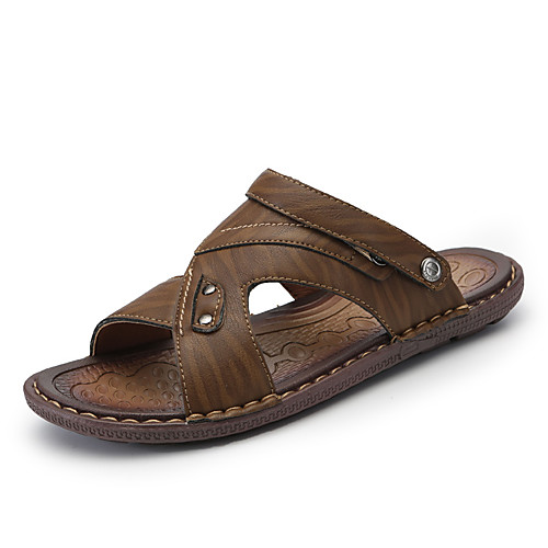 

Men's Summer Casual Daily Sandals Walking Shoes PU Breathable Khaki / Brown