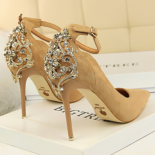 

Women's Wedding Shoes Summer Stiletto Heel Pointed Toe Classic Wedding Rhinestone Suede Black / Red / Pink