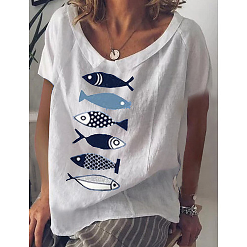 

Women's Animal Blouse - Cotton Daily V Neck White / Blue