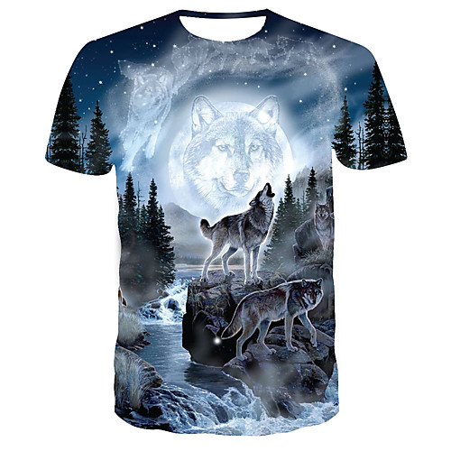 

Men's 3D Print T-shirt Daily Round Neck Navy Blue / Short Sleeve