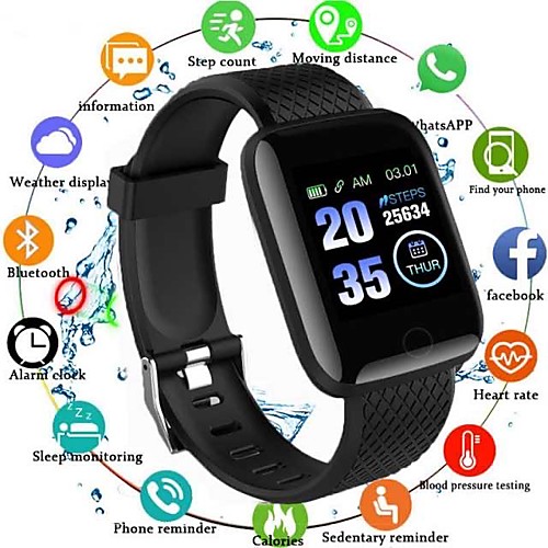 

116plus Unisex Smart Wristbands Android iOS Bluetooth Waterproof Heart Rate Monitor Blood Pressure Measurement Health Care Camera Control ECGPPG Sleep Tracker Community Share Pulsometer