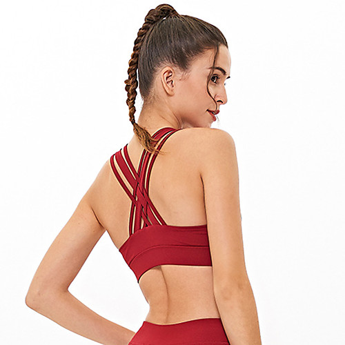 

Women's Sports Bra Medium Support Cross Back Removable Pad Fashion Black Yellow Red Yoga Running Fitness Bra Top Sport Activewear Breathable Comfort Quick Dry Freedom Stretchy