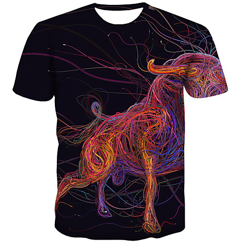 

Men's Plus Size 3D Print T-shirt Street chic Daily Round Neck Rainbow / Short Sleeve