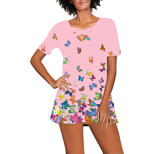

Women's A-Line Dress Short Mini Dress - Short Sleeves Print Summer Casual Mumu 2020 White Black Blue Blushing Pink S M L XL XXL XXXL