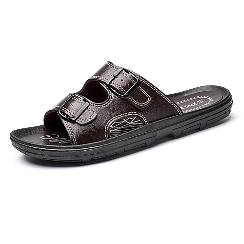 

Men's Spring & Summer Classic / Casual Daily Office & Career Slippers & Flip-Flops PU Breathable Non-slipping Wear Proof Brown / Black