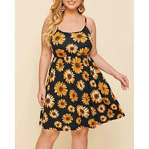 

Women's Knee Length Dress Strap Dress - Sleeveless Floral Summer Sexy 2020 Yellow XXXL XXXXL XXXXXL