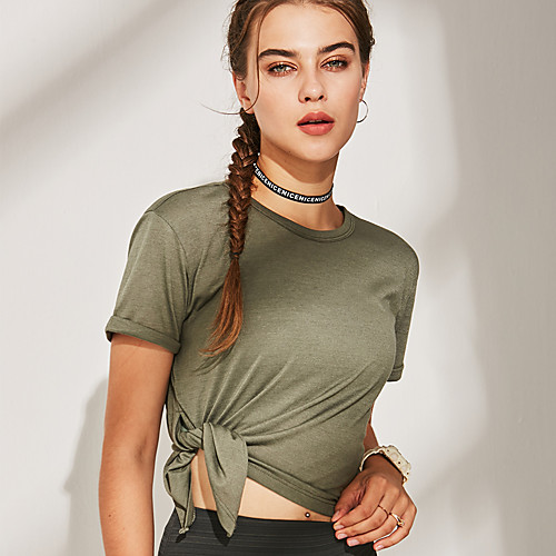 

Women's Yoga Top Split Solid Color Black Green Gray Elastane Running Fitness Gym Workout Tee / T-shirt Short Sleeve Sport Activewear Breathable Quick Dry Comfortable Stretchy
