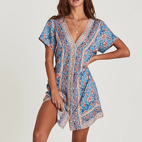 

Summer Floral Print V-Neck Hobo Dress