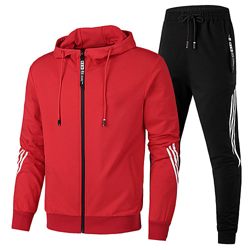 

Men's 2-Piece Full Zip Elastane Tracksuit Sweatsuit Jogging Suit 2pcs Winter Front Zipper Running Walking Jogging Breathable Moisture Wicking Soft Sportswear Stripes Athletic Clothing Set Long Sleeve