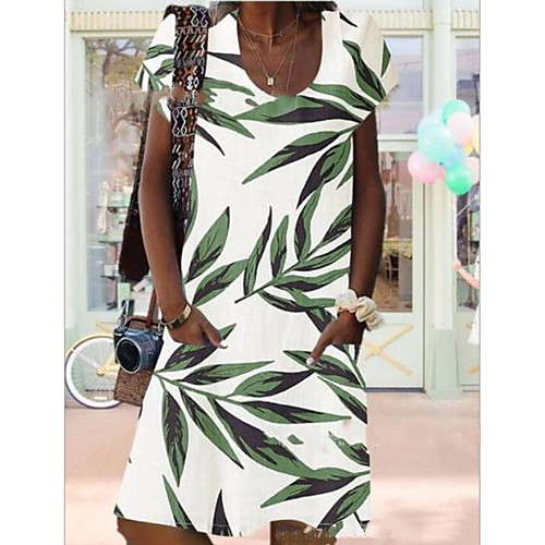 

Women's A-Line Dress Knee Length Dress - Short Sleeves Print Summer V Neck Casual Mumu 2020 Khaki Green S M L XL XXL XXXL XXXXL XXXXXL