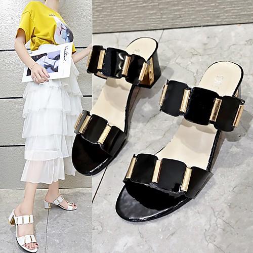 

Women's Sandals / Slippers & Flip-Flops Summer Cuban Heel Open Toe Daily PU White / Black