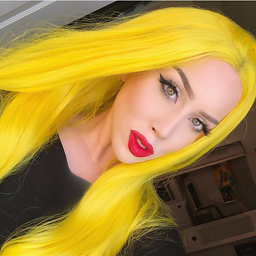 

Synthetic Lace Front Wig Straight Gaga Middle Part Lace Front Wig Long Yellow Synthetic Hair 22-26 inch Women's Heat Resistant Women Hot Sale Yellow / Glueless