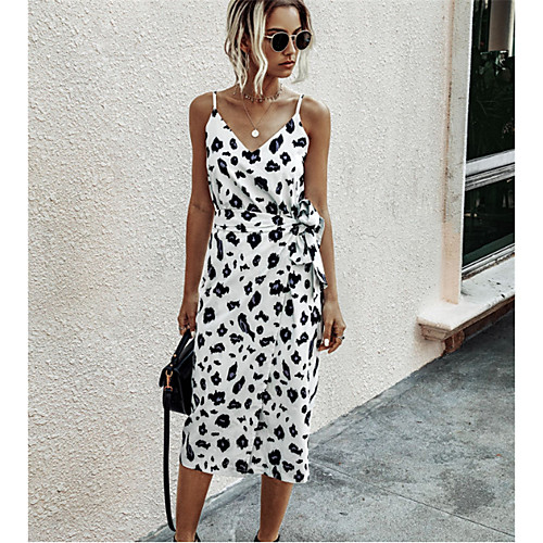 

Women's Sheath Dress - Sleeveless Leopard Spring Summer Casual Sexy 2020 White Black Orange Green S M L XL