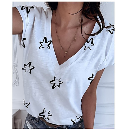 

Women's T-shirt Graphic Tops - Print V Neck Daily White Black Yellow S M L XL 2XL 3XL