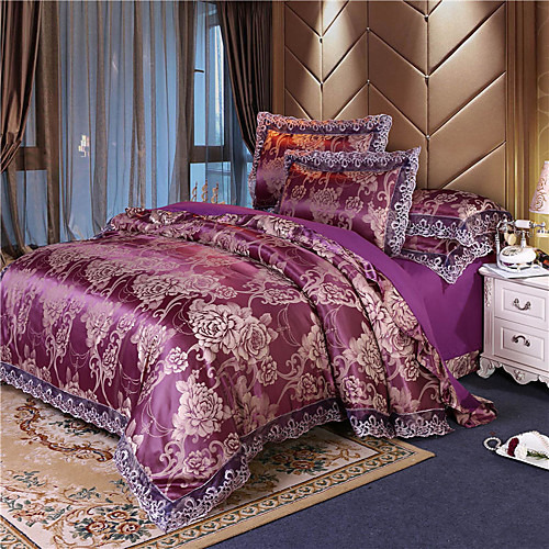 

Spring and summer European Satin Jacquard four-piece AB face summer cool satin lace quilt cover