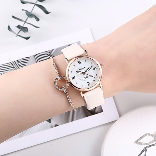 

Women's Quartz Watches Minimalist New Arrival Pink PU Leather Chinese Quartz Blushing Pink Chronograph Cute Creative 2 Piece Analog One Year Battery Life