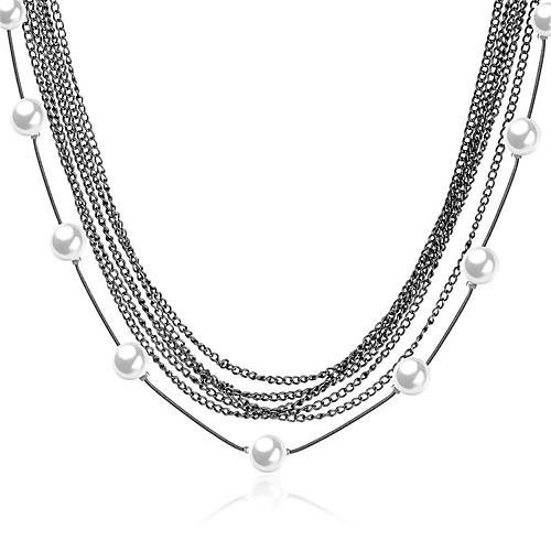 

Women's Pearl Pendant Necklace Classic Flower Fashion Titanium Steel Black 868 cm Necklace Jewelry For
