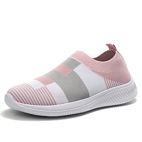 

Women's Loafers & Slip-Ons Spring & Summer Flat Heel Round Toe Basic Minimalism Daily Plaid / Check Knit / Elastic Fabric Running Shoes Wine / Pink / Blue