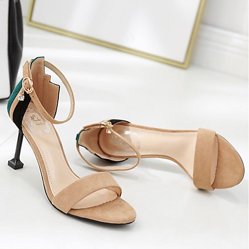 

Women's Sandals Summer Pumps Round Toe Daily Color Block Suede Almond / Black