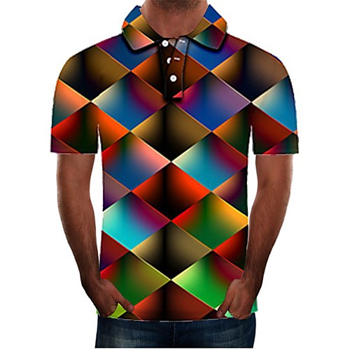 

Men's 3D Graphic Polo Basic Daily Shirt Collar Rainbow / Short Sleeve
