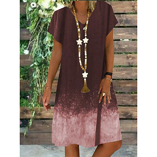 

Women's Plus Size A-Line Dress Knee Length Dress - Short Sleeves Color Gradient Summer V Neck Casual Vintage Daily Loose 2020 Black Blue Purple Brown S M L XL XXL XXXL XXXXL XXXXXL
