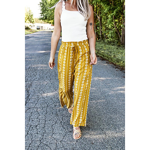 

Women's Boho Daily Loose Chinos Pants - Print Drawstring Outdoor Yellow S / M / L