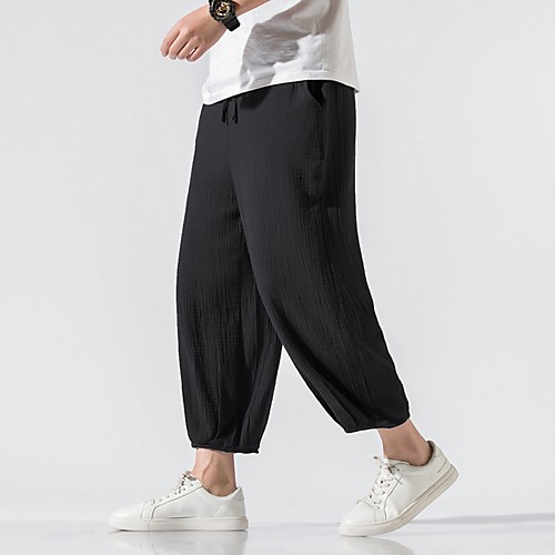 

Men's Sporty Chinoiserie Loose Chinos Pants - Solid Colored Drawstring Comfort Cotton Black Blue Navy Blue US32 / UK32 / EU40 / US34 / UK34 / EU42 / US38 / UK38 / EU46