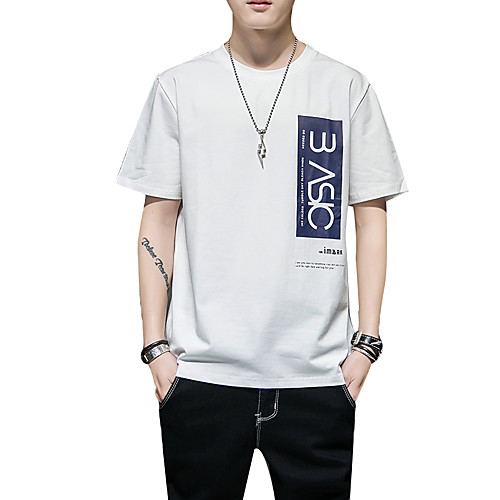 

Men's Graphic Solid Colored T-shirt - Cotton Daily Weekend Round Neck White / Black / Blue / Yellow / Orange / Gray / Short Sleeve / Letter