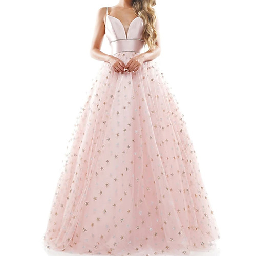 

Ball Gown Beautiful Back Sparkle Engagement Prom Dress Spaghetti Strap Sleeveless Floor Length Tulle with Sequin 2020