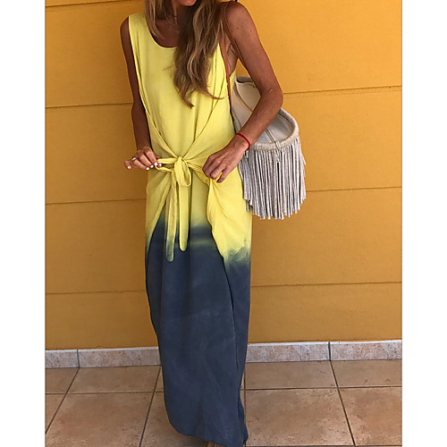 

Women's Sheath Dress Maxi long Dress - Sleeveless Color Block Summer Formal 2020 Blue Yellow Green S M L XL XXL XXXL