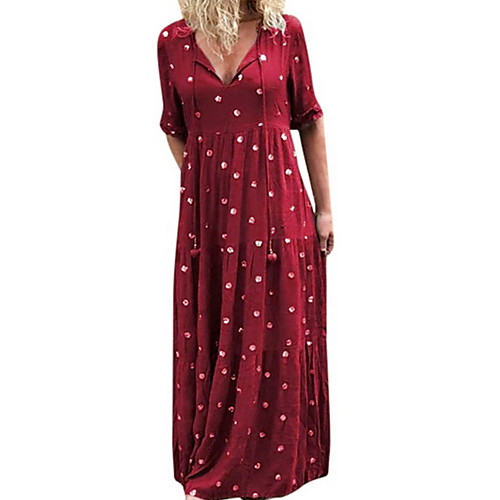 

Women's A-Line Dress Short Sleeves Polka Dot Summer V Neck Street chic 2020 Wine Black Navy Blue Gray S M L XL XXL XXXL XXXXL