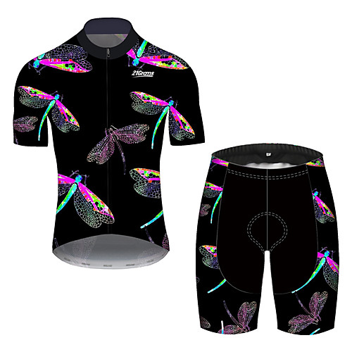 

21Grams Men's Short Sleeve Cycling Jersey with Shorts Black / Red Gradient Dragonfly Bike Clothing Suit UV Resistant Breathable 3D Pad Quick Dry Reflective Strips Sports Gradient Mountain Bike MTB