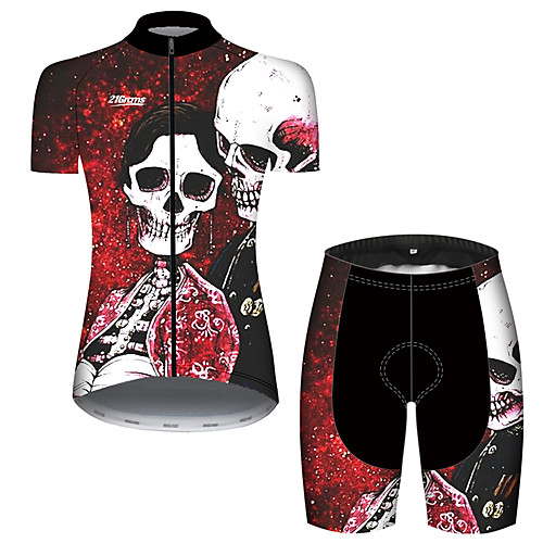 

21Grams Women's Short Sleeve Cycling Jersey with Shorts Black / Red Skull Bike Breathable Quick Dry Sports Patterned Mountain Bike MTB Road Bike Cycling Clothing Apparel / Micro-elastic