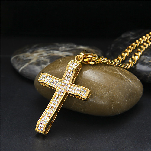 

AAA Cubic Zirconia Necklace Cross Statement Unique Design Trendy Hip Hop Copper Gold 70 cm Necklace Jewelry 1pc For Anniversary Street Festival