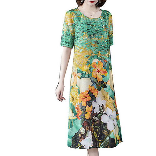 

Women's Sheath Dress - Short Sleeves Floral Summer Elegant 2020 Green M L XL