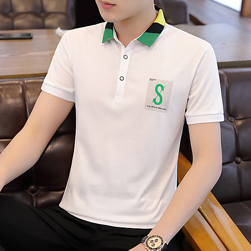

Men's Solid Colored Slim Polo Basic Elegant Daily Work Shirt Collar White / Black / Khaki / Short Sleeve