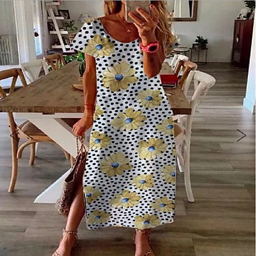 

Women's Shift Dress Maxi long Dress - Short Sleeves Floral Summer Casual 2020 White S M L XL XXL XXXL XXXXL XXXXXL